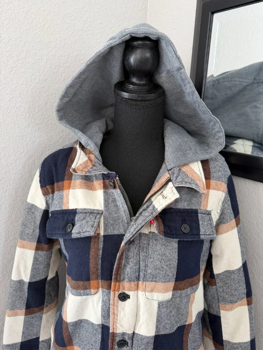 LEVI'S Plaid Cotton Sherpa Lined Hoodie Jacket Mens Small